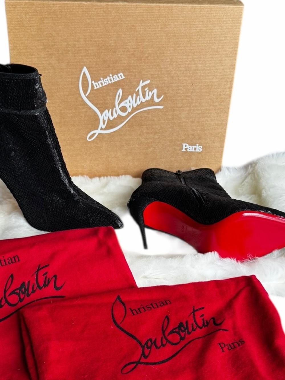 NWT Christian Louboutin Moulakate 100 Glitter Ankle Boots EU 37.5 US 7 Red Sole - Picture 8 of 10